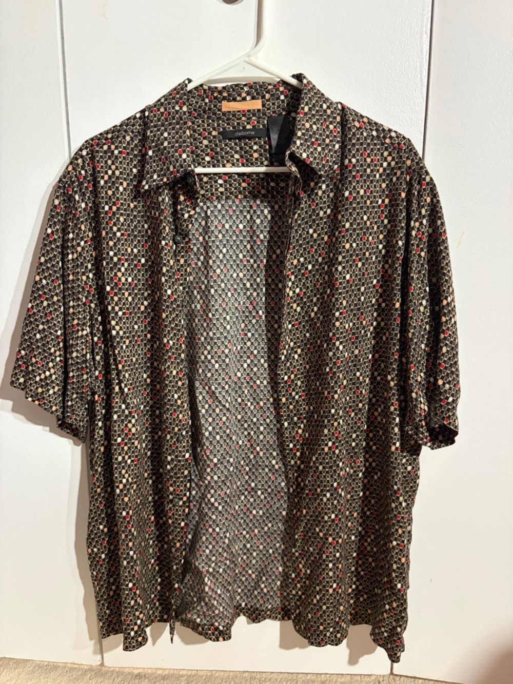 Black Geometric Print Short Sleeve Button Shirt